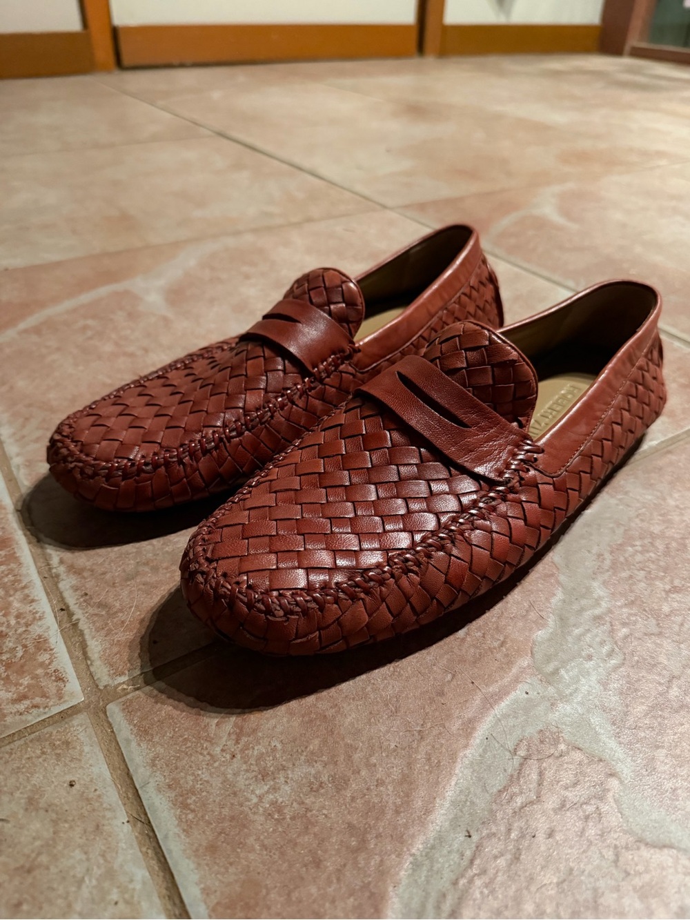 Robert Zur Woven Leather Slip-On Loafers in Chestnut Brown